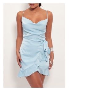 Lucy in The Sky Satin Tie Dress in Light Blue